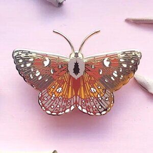 Mormon Metalmark Butterfly Enamel Pin - Gold Plated Nature Jewelry & Brooch